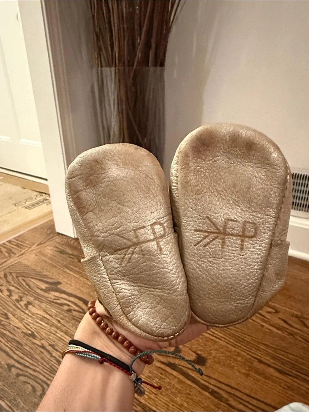 Freshly Picked Metallic Gold Bow Moccasins for Kids